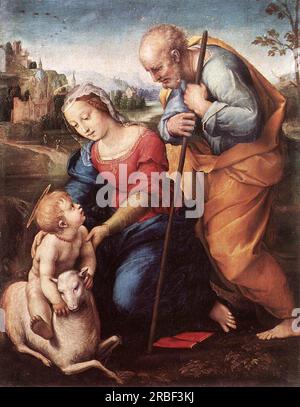 La Sainte famille avec un Agneau 1507 de Raphaël Banque D'Images