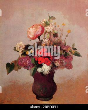 Fleurs dans aa Brown vase 1904 par Odilon Redon Banque D'Images