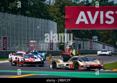 Monza, Italie. 09 juillet 2023. L'ÉQUIPE #38 HERTZ JOTA (GBR), Porsche 963, Antonio Felix Da Costa (PRT), William Stevens (GBR), Yifei Ye (CHN) lors du FIA WEC - 6 heures de Monza - Championnat du monde d'Endurance à Autodromo di Monza le 9 juillet 2023 à Monza, Italie. Crédit : Luca Rossini/E-Mage/Alamy Live News Banque D'Images
