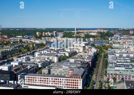 Suède, Stockholm . Vue aérienne de Stockholm (Hammarby) horizon urbain. Banque D'Images