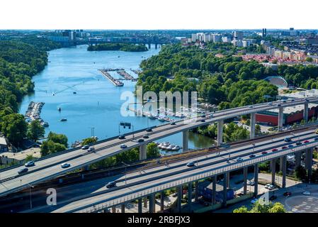 Suède, Stockholm . Vue aérienne de Stockholm (Hammarby) horizon urbain. Banque D'Images