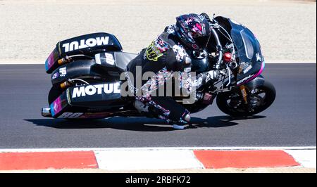 Juillet 08 2023 Monterey, CA, U.S.A Kole King(80)sort du Turn 3 lors de la Mission Foods MotoAmerica King of the Baggers Q2 au WeatherTech Raceway Laguna Seca Monterey, CA Thurma Banque D'Images