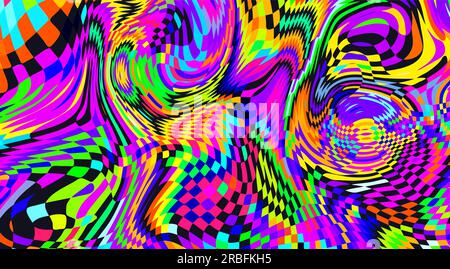 Motif à carreaux au néon déformé. Euphorie abstraite. Hallucination dans la conscience Illustration de Vecteur