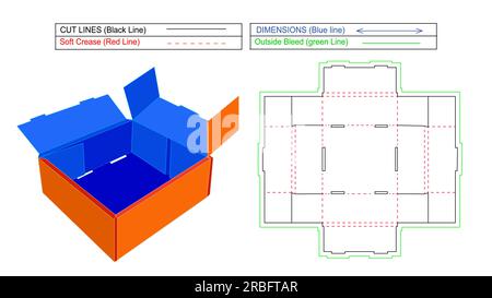 Boîte d'expédition ondulée et carton carton FEFCO425 boîte, boîte pliante ondulée, rendu 3D et modèle de ligne de matrice avec redimensionnable Illustration de Vecteur