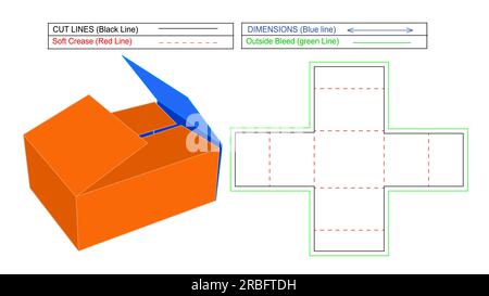 Boîte d'expédition ondulée et boîte en carton FEFCO402, boîte pliante en carton ondulé, rendu vectoriel 3d avec modèle de ligne de découpe et redimensionnable Illustration de Vecteur