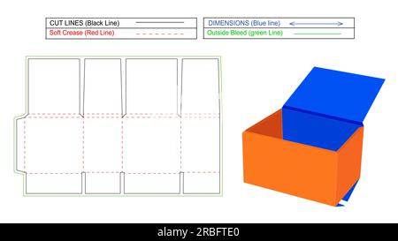 Faites facile papier de dessin animé Crates modèle de ligne de découpe de boîte et boîte 3D, conception vectorielle redimensionnable éditable Illustration de Vecteur