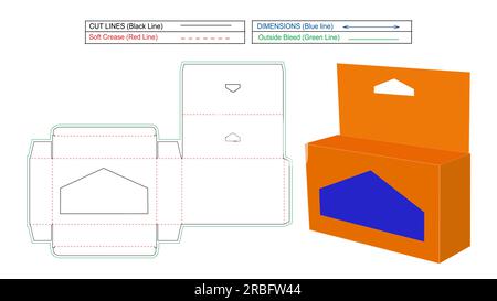Boîte de chargement mobile Tucking avec fenêtre transparente, modèle de ligne de découpe et rendu vectoriel 3D, éditable et modifiable Illustration de Vecteur