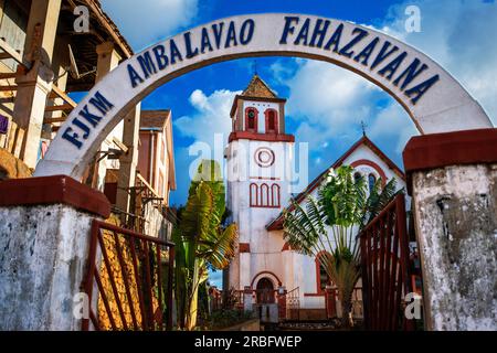 FJKM Ambalavao Fahazavana Eglise dans la vieille ville de Fianarantsoa, île de Madagascar. Fianarantsoa est la capitale de la région de haute Matsiatra et de Banque D'Images