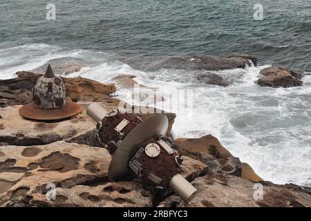 743 Space Plan, de LV Pinchang, sculpture présentée dans l'exposition Sculpture by the Sea de 2018 à Bondi. Sydney-Australie. Banque D'Images