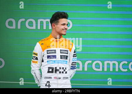 Podium NORRIS Lando (gbr), McLaren F1 Team MCL60, portrait lors du Grand Prix de Grande-Bretagne de Formule 1 Aramco 2023, 10e manche du Championnat du monde de Formule 1 2023 du 7 au 9 juillet 2023 sur le circuit de Silverstone, à Silverstone, Royaume-Uni Banque D'Images