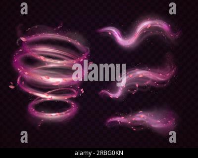 Vent rose réaliste. Pétales de rose volants parfum de fleur tourbillon magique de fleur de cerisier, fleur fraîche scintillant air vortex tombant pétale, illustration vectorielle exacte de fleur tombant Illustration de Vecteur