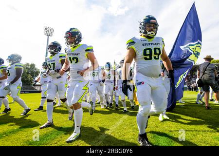 Ligue européenne de football, ELF/ match : Paris Mousquetaires à Stuttgart Surge en juillet. 09. 2023 , dans le Gazi Stadium , Stuttgart , Allemagne Einlauf Stuttgart Surge Banque D'Images