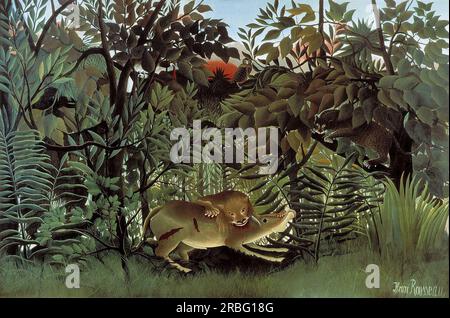 Le Lion affamé se jette sur l'Antelope 1905 d'Henri Rousseau Banque D'Images