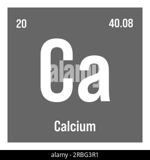 Calcium, CA, élément de table périodique avec nom, symbole, numéro atomique et poids. Métal alcalin de terre avec diverses utilisations industrielles, comme dans la construction, les produits pharmaceutiques, et comme supplément nutritif dans les aliments. Illustration de Vecteur