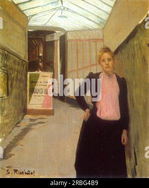 Vendeur de billets à la salle de danse Moulin de la Galette 1890 par Santiago Rusinol Banque D'Images