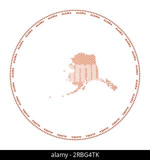 Logo rond Alaska. Forme de style numérique de l'Alaska en cercle pointillé avec le nom de l'état américain. Icône Tech de l'état américain avec des points gradués. Illustration de Vecteur