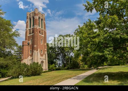 The Beaumont Tower is a structure on the campus of Michigan State University, designed by the architectural firm of Donaldson and Meier and completed Stock Photo