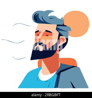 Corps supérieur d'un homme faisant expirer le souffle, concept d'air frais illustration vectorielle plate Illustration de Vecteur