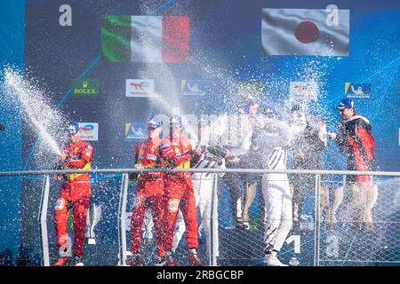 Circuit de Monza, Monza, Lombardie, Italie. 9 juillet 2023. Championnat du monde d'Endurance FIA 2023, 6 heures de Monza ; les vainqueurs du LMP célèbrent avec du champagne crédit : action plus Sports/Alamy Live News Banque D'Images