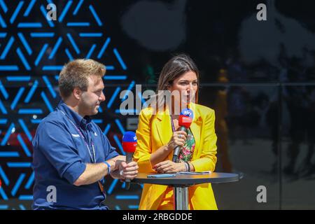 Davide Valsecchi (ITA) et Federica Masolin (ITA) Sky TV Italia en FORMULE 1 ARAMCO BRITISH GRAND PRIX 2023 - jUL7-9 Silverstone, Grande-Bretagne Banque D'Images