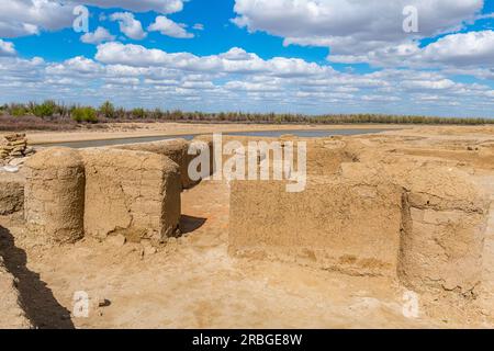 Ancienne colonie Saray-Juek sur la rivière Oural, Atyrau, Kazakhstan Banque D'Images