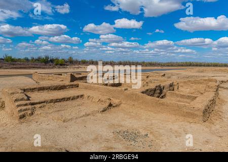 Ancienne colonie Saray-Juek sur la rivière Oural, Atyrau, Kazakhstan Banque D'Images