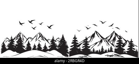 Silhouette Line art illustration vectorielle de montagne Illustration de Vecteur