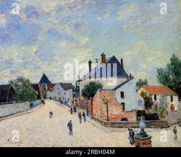 Rue à Moret (porte de Bourgogne de l'autre côté du pont) 1888 par Alfred Sisley Banque D'Images