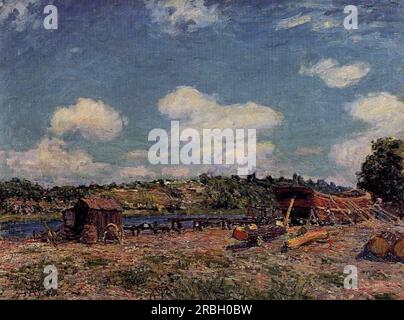 Boatyard à Saint Mammes 1885 par Alfred Sisley Banque D'Images