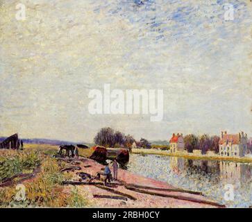 Barges sur le Loing, Saint Mammes 1884 par Alfred Sisley Banque D'Images