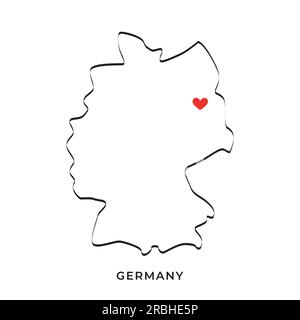 Carte minimaliste de l'Allemagne avec un coeur à la place de Berlin Illustration de Vecteur