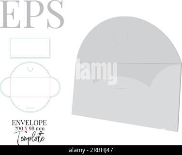 Modèle d'enveloppe, vecteur avec découpe, lignes découpées au laser. Enveloppe blanche, transparente, vierge, isolée maquette sur fond blanc avec vue en perspective Illustration de Vecteur
