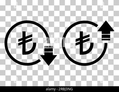 Ensemble de symboles de coût icône d'augmentation et de diminution de la lire turque. Symbole de vecteur d'argent isolé en arrière-plan . Illustration de Vecteur