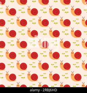 Motif sans couture mignon escargot. Illustration vectorielle pour enfants. Escargot avec des plantes vertes fond mignon pour les enfants. Illustration de Vecteur