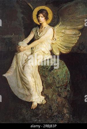 Figurine ailée assise sur un rocher par Abbott Handerson Thayer Banque D'Images