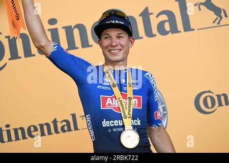 Jasper Philipsen Belgique Alpecin Deceuninck remporte sa 3e étape Banque D'Images