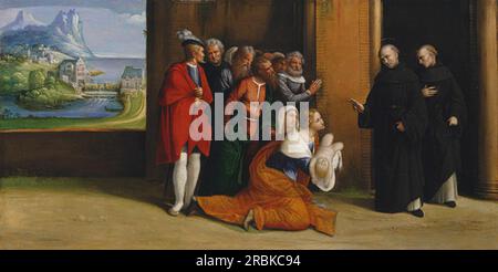 Saint Nicolas de Tolentino ravivant un enfant 1530 par Benvenuto Tisi Banque D'Images