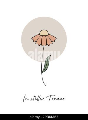 carte de condoléances avec contour de fleur en deuil silencieux Illustration de Vecteur