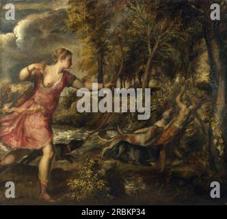 Mort d'Actaeon 1575 par Titien Banque D'Images