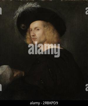 An Unknown Man in a Black Plumed Hat de Titien Banque D'Images