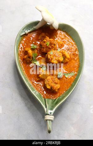 Rajasthani Gatta Curry ou Besan Ke Gatte Ki Sabzi. Gatte sont des cottes de farine de gramme ou des boulettes de farine de pois chiches sont cuites dans un curry de yaourt épicé et acidulé Banque D'Images