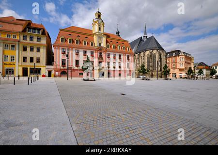 La mairie sur la place du marché de Weißenfels sur la route romane, Burgenlandkreis, Saxe-Anhalt, Allemagne Banque D'Images