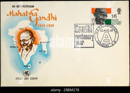 Couverture du premier jour du centenaire de Gandhi 1969. Banque D'Images