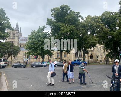 ROYAUME-UNI. 10 juillet 2023. Selby, Royaume-Uni. Lundi 10 juillet 2023. Liam Fox est repéré dans le centre-ville de Selby. Une double élection aura lieu dans la circonscription de Selby et Ainsty le 20 juillet. Photo : Richard Gray/Alamy Live News Banque D'Images