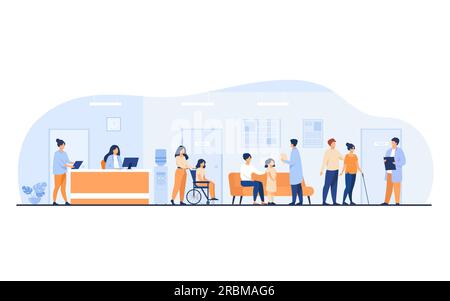 Les patients et les médecins se rencontrent et attendent dans le hall de la clinique Illustration de Vecteur