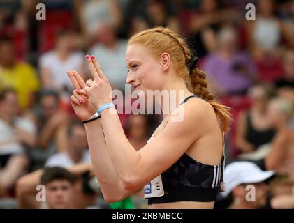 Vainqueur Skadi SCHIER (SCC Berlin) finale du 400m féminin, le 9 juillet 2023 Championnats d'Allemagne d'athlétisme 2023, à partir du 8 juillet. - 09.07.2023 à Kassel/ Allemagne. Banque D'Images