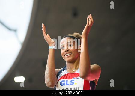 Mikaelle ASSANI (SCL Heel Baden-Baden/ 2e place) applaudissements, applaudissements, finale de saut en longueur féminin, le 9 juillet 2023 Championnats d'Allemagne d'athlétisme 2023, à partir du 8 juillet. - 09.07.2023 à Kassel/ Allemagne. Banque D'Images