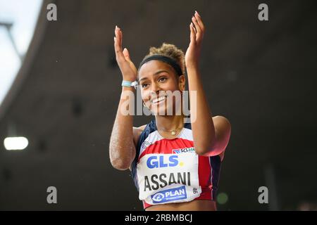 Mikaelle ASSANI (SCL Heel Baden-Baden/ 2e place) applaudissements, applaudissements, finale de saut en longueur féminin, le 9 juillet 2023 Championnats d'Allemagne d'athlétisme 2023, à partir du 8 juillet. - 09.07.2023 à Kassel/ Allemagne. Banque D'Images