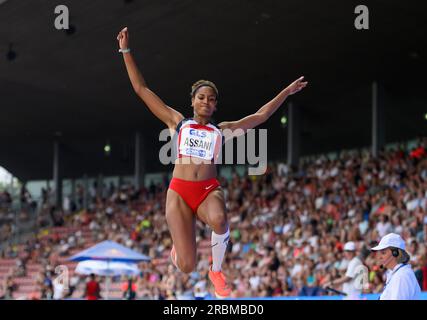 Kassel, Deutschland. 09 juillet 2023. Mikaelle ASSANI (SCL Heel Baden-Baden/ 2e place) action, finale de saut en longueur féminin, le 07/09/2023 Championnats d'Allemagne d'athlétisme 2023, à partir du 07/08/2023. - 09.07.2023 à Kassel/ Allemagne. Crédit : dpa/Alamy Live News Banque D'Images