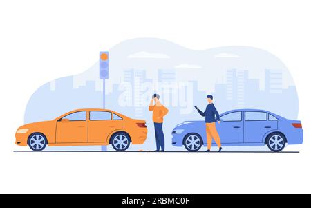 Deux hommes ayant une illustration vectorielle plate isolée par accident de voiture Illustration de Vecteur